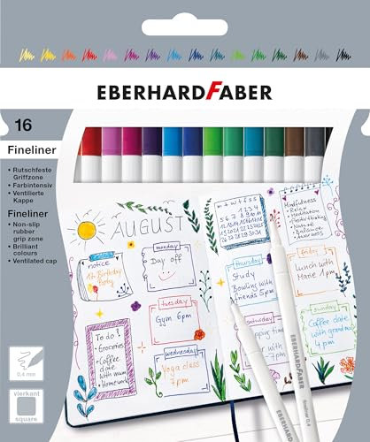EBERHARD FABER 551516 - Fineliner Set mit 16 Stiften, Marker in leuchtenden Farben, 0,4 mm Strichbreite