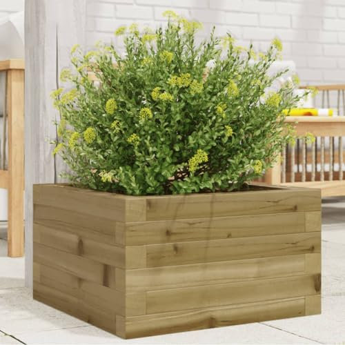 Sufrk Jardinière 40x40x23 cm Bois de pin imprégné Jardiniere sur Pieds,Bac avec Treillis,Jardiniere Terrasse