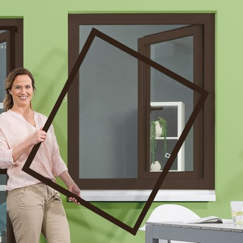 empasa Insektenschutz FLEX Fliegengitter Fenster | flächenversetzt Fenster, individuell zuschneidbar, Selbstbausatz, Farbe: braun, Größe: 100 x 120 cm