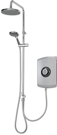 Triton Showers GEAMDU96 Amore DuElec | Shower Electric | 9.5KW | Brushed Steel I Electrical Showers | with Showerhead and Anti Twist Hose | Rainfall Shower Head