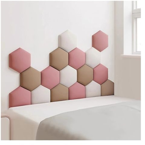 Wzmazingly 17 Stück Polsterpaneel Wand, Selbstklebend Dekorwand Gepolstert Hexagon, 3D Anti-Kollision Wandmontage Bett Kopfteil Wandpolster Für Kinderzimmer(Light Brown,180x105cm)