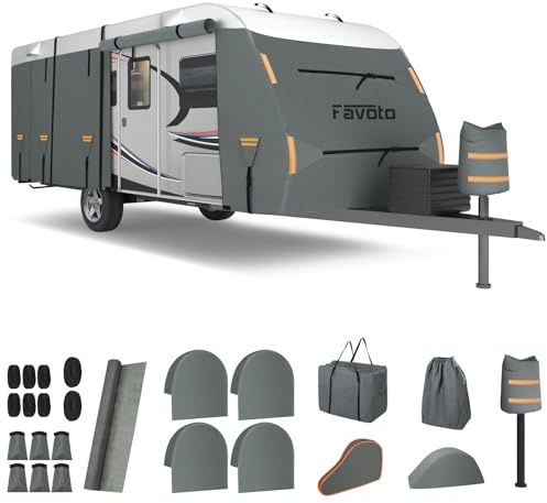 Favoto Couverture de Camping Car Imperméable - Bâche de Protection pour Caravane Extérieur Couvre Véhicule de Loisirs 420D Oxford Tissu Non Tissé Respirant Anti Vent Poussière UV 660x250x220cm