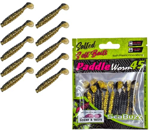 SEABUZZ Gummifische Angelköder Set Paddle Worm 10STK x 45mm Hecht Forelle