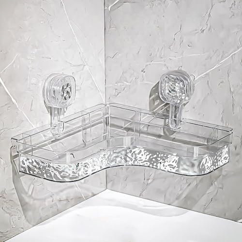 JIANGLAI Mensola Angolare per Doccia con Ventosa, Organizer e Accessori per Bagno Senza Foratura, Porta Shampoo, Cestino (Bianco)