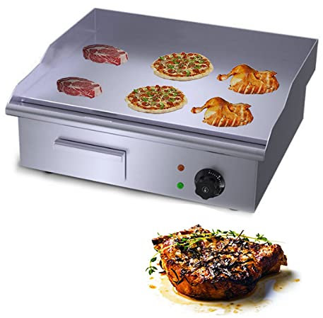 Plancha eléctrica, parrilla eléctrica para encimera, parrilla plana de acero inoxidable, parrilla de cocina, parrilla de cocina, control de temperatura ajustable, mesa de restaurante Teppanyaki, para