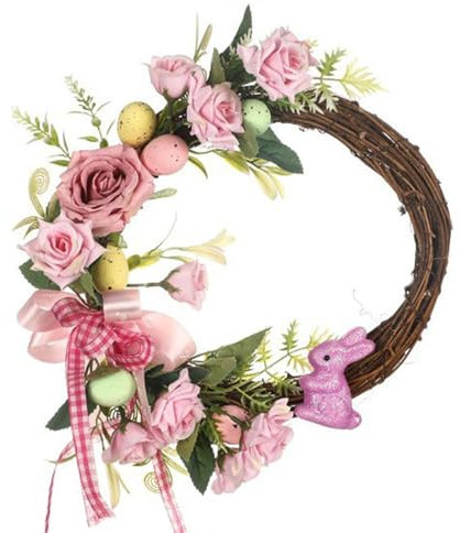 Ostertürkranz - Künstlicher Osterkranz, Künstlicher Blumenornament für die Wand | Osterkranz, Rustikaler Bauernhaus- für Hochzeit und Einweihungsfeier, Frühlingsanhänger für Fenster, Wand