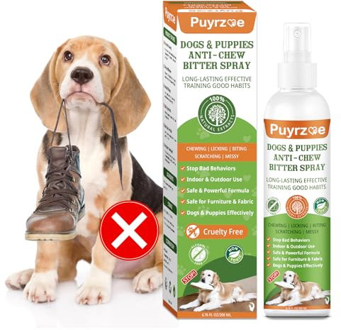 puyrzoe Natural Bitter Apple Dog Spray, Anti Chew Spray for Dogs Stop Chewing & Licking Furniture, Sofa, Shoes, Behavior Training Aids for Indoor Outdoor, No Alcohol & Trace Dog Repellent Spray 200ML