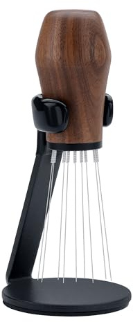 Normcore WDT Verteilerwerkzeug mit Ständer V3, Weiss-Verteilungstechnik, Espressomührer mit 9 Zinken, amerikanischer Walnussholzgriff