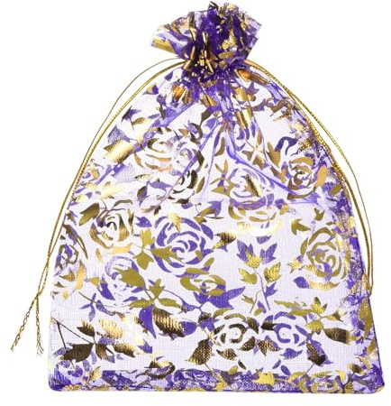 sourcing map Organza-Beutel, 10,2 x 15,2 cm, durchsichtige Netzbeutel mit Blumenherz, Kordelzug, Geschenkbeutel, Großpackung, Partybeutel, Schmuckbeutel für Hochzeit, Süßigkeiten, Valentinstag