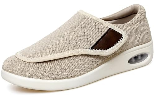 GURGER Zapatillas Diabéticos para Mujer Extra Anchas Ajustable Ortopédico Zapatos Respirable Ligero Comodos Antideslizante Pantuflas Beige Talla 39
