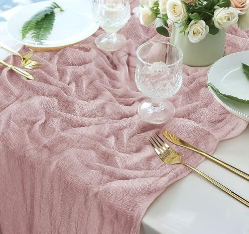 Anstore Käsetuch Tischläufer Rosa Vintage 80x300cm Tischläufer Hochzeit, Waschbar Tischband Musselin Dekostoff Table Runner Rosa für Hochzeit Party Geburtstag Küche Tisch Weihnachten Tischdeko Roll