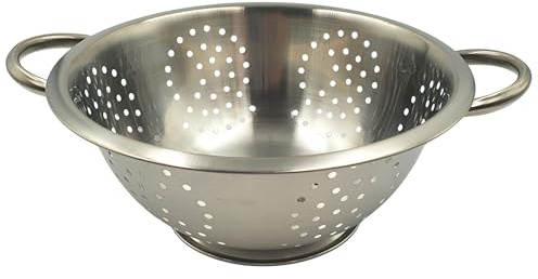 Fackelmann 26cm Colander, 1pc, Stainless Steel, Large Mango Punch | Deep Mixing Bowl, Sieve for Straining, Drainer with Sturdy Base & Two Handles, Freestanding Vegetable & Pasta Strainer