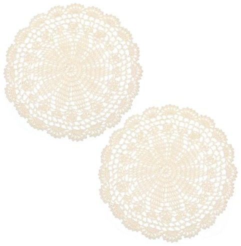 Tyqour Vintage Häkeldeckchen Matten, Spitzendeckchen 2 Stück Häkeldeckchen Rund Deckchen Häkeln Tischdecke Kleine Häkeln Handgemacht Untersetzer für Küche Esszimmer Party Café und Buchhandlung(24cm)