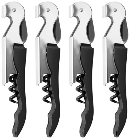 4 Unidades Sacacorchos Abridor de Vino Sommelier Profesional para Todo Tipo Botellas de Vino y Cerveza (Negro)