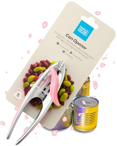 Premium 2-in-1 Manual Can Opener - Taylors Eye Witness, Easy to Use Tin Opener, Kitchen Gadget with Built-in Bottle Opener, Sturdy Zinc Aluminum Construction with Silver & Cherry Blossom Colouring