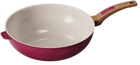 Cooksmart Signature 30cm Wok Pan, Cast Aluminium, Raspberry