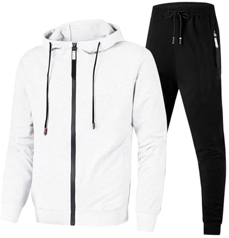 Tuta Sportiva Uomo Invernale Cotone Felpa Con Cappuccio E Zip E Pantaloni Completo Set Abbigliamento Sportivo Leggero Completi Da Lavoro Ginnastica Taglie Forti Elegante Tuta Jogging Running Tracksuit