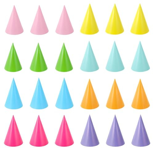 Kaelix 24-Piece Colorful Kids Party Hats with Adjustable Elastic Bands for Birthdays and Festive Events