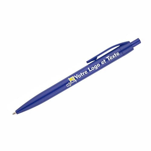 Générique Lot de 100 Stylos Publicitaires Personnalisés avec Logo et Texte – Stylo à Bille en Couleur – Impression UV Haute Qualité – Idéal pour Entreprises, Événements, Mariages et Cadeaux (Bleu)