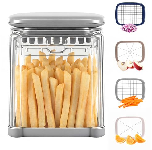 Multifuncional Cortador de Verdura, 4 EN 1 Mandolina de Cocina Profesional, Cortador de Patatas con 4 Cuchillas de Acero Inoxidable, Corta Patatas Fritas, Gadgets Cocina para Pepino, Cebolla, Fruta