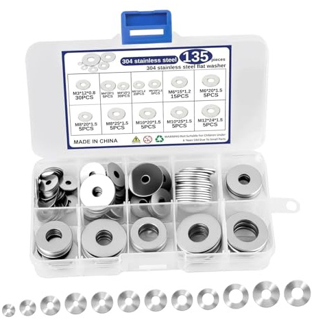 Oshhni 135 pezzi Rondelle piatte in acciaio inossidabile Rondelle grandi per viti in metallo M3 M4 M5 M6 M8 Assortimento per attività fai da te Uso