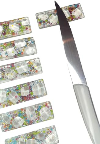 Deverreetdecouleurs Porte-Couteaux en Verre Fusionné Artisanal, Transparent Multicolore, 6 cm x 2 cm, Lot de 6 Pièces, Décoration de Table