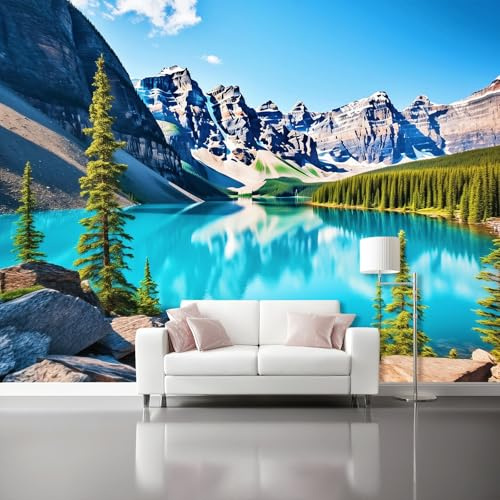 Générique Papier Peint Intissé Bleu, Photographie Montagnes Lacs Decoration Pour Salon Chambre Bureau Cuisine Couloir Décoration Murale 150 x 105 cm（WxH