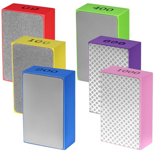 QWORK® Set med 6 diamantslipplattor (korn 60-1 000) - manuella poleringsdynor för granit, marmor, glas och kakel - gradblock för kantbehandling och renovering