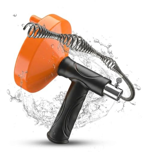 Drain Snake Auger (33 Feet), Plumbing Snake Drain Hair Clog Removal Tool, Sink Unclogger Drain Cleaner Tool for Bathroom Kitchen Tub Shower with Gloves, Orangr