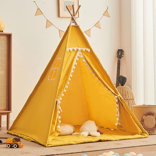 Tipi Zelt für Kinder, klassisches indisches Spielzelt für Kinder, Spielhaus für drinnen & draußen, Für Wohnzimmer, Kinderzimmer, Schlafzimmer, Camping (F, 1.6CM)