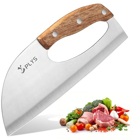 Plys Profi KüChenmesser Scharfe Kochmesser: Anti Rutsch Holzgriff, 22 cm Fleischmesser, Hackmesser aus Kohlenstoffstahl, Outdoor KüChenmesser, Geeignet zum Grill, Scheibe