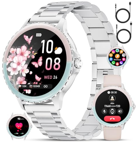 Montre Connectée Femme Ronde, Smartwatch Femme Sport 1.27 AMOLED avec Appel Bluetooth, Montre Intelligente Santé Féminine Fréquence Cardiaque SpO2 Fitness Podomètre 120 Modes Sportifs
