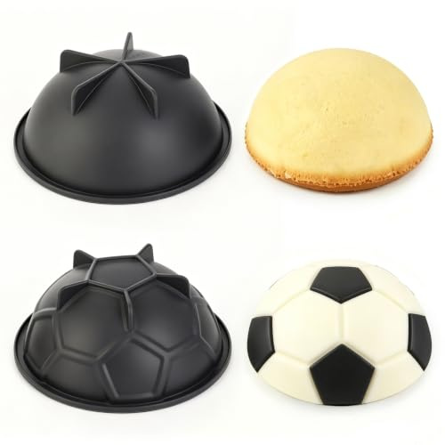 VINATO 2 Piezas Moldes Silicona Bizcocho, Antiadherente Molde Reposteria con Base, Molde Silicona Tarta con Forma de Balón de Fútbol para una Fiesta de Cumpleaños Deportiva