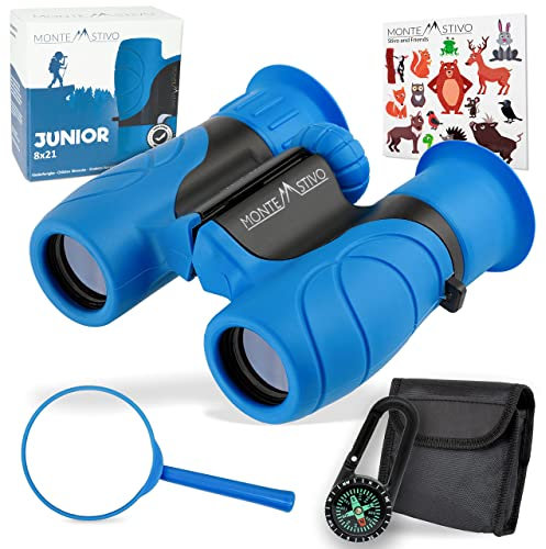 Monte Stivo® Junior | Vergleichssieger Fernglas für Kinder 8x21 mit Lupe & Kompass | Set Spielzeug für Junge und Mädchen ab 4 Jahre