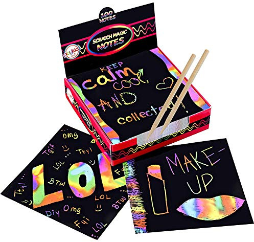 Playkidiz Kit d'art Scratchs magique - 2 outils de stylet pour enfants et adultes - Créez des cartes arc-en-ciel colorées, des notes, des images et autres Art sans encre - 100 feuilles de papier noir