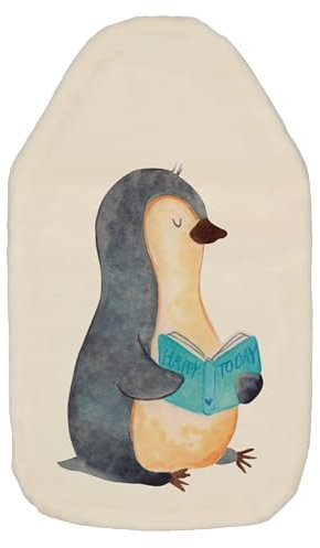 Mr. & Mrs. Panda Wärmflasche Pinguin Buch - Geschenk, Faulenzen, Bücherwurm, Ferien, Urlaub, Pause, Wärmflaschenbezug, Wärmflasche mit Bezug,