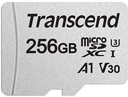 Transcend Highspeed 256GB micro SDXC/SDHC Speicherkarte (für Smartphones, etc. und Digitalkameras) / 4K, U3, V30, A1, UHS-I – TS256GUSD300S-A (mit Adapter)
