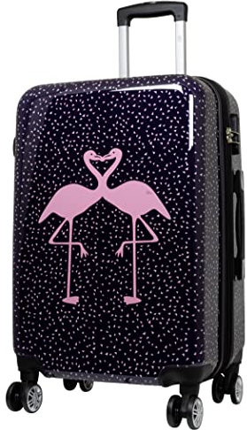 Trendyshop365 bunter praktischer Hartschalen Citykoffer - Flamingo Motiv - 67 Zentimeter 4 Rollen Tiermotiv