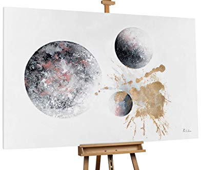 KunstLoft® XXL Gemälde 'Moon Triumvirate' 180x120cm | original handgemalte Bilder | Planeten Abstrakt Weiß Grau | Leinwand-Bild Ölgemälde einteilig groß | Modernes Kunst Ölbild