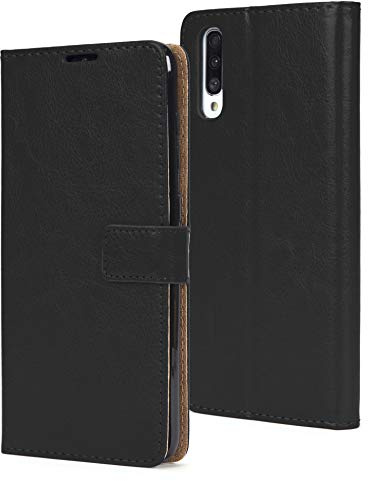 AMAZE!UK For Samsung Galaxy A50 Case Cover Leather Flip Protective Wallet Style Book Magnetic Stand Samsung A50 Phone Case (Black)