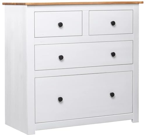 vidaXL Panama-Kiefer Sideboard mit 4 Schubladen Kommode Anrichte Mehrzweckschrank Beistellschrank Schrank Flurschrank Weiß 80x40x83cm