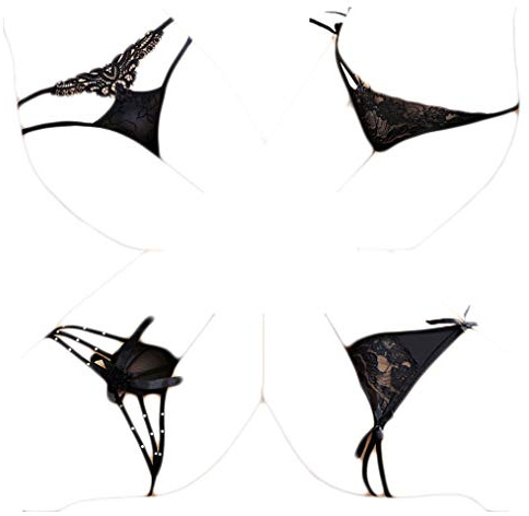 KHUFUZI Women's 4in1 Knickers Panties Lace G-String Black Collection Sexy Low Rise Bikini Thong Undies for Girlfriend Wife (4 Styles Pack)