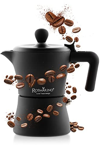 ROSMARINO Cafetière italienne, acier inoxydable, argent, 3 tasses - Compatible avec l'induction (Noir)