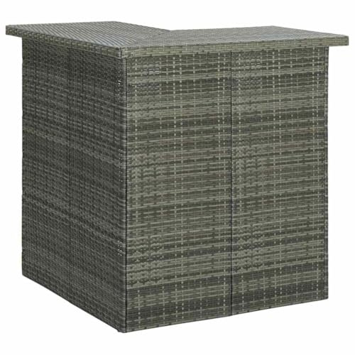 vidaXL Corner Bar Table Furniture Kitchen Dining Room Bistro Pub Counter Height Corner Table with Storage Shelves Grey Poly Rattan