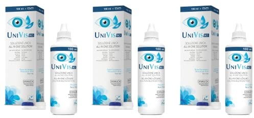 Univis Bio Soluzione Unica per Lenti a contatto. Con Acido ialuronico ed Aloe vera - 3x100 ml + 3 Portalenti inclusi