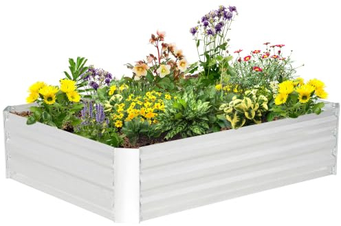 Outsunny Hochbeet aus Stahl Flach Frühbeet 120x90x30cm Silber | Pflanzbeet, Gartenbeet, Blumenkasten, Pflanzkasten Gemüsebeet, Pflanzkübel für Blumen Pflanzen Gemüse Garten Balkon