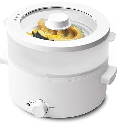 Electric Steamer for Cooking, 2L Ceramic Glaze Non-stick Pot, Dual Power Multi-functional Electric Cooker, Suitable for Steak, Pasta, Hot Pot, Ramen, Quick Heating and Overheat Protection