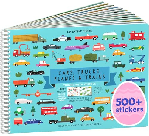 Cars, Trucks, Planes & Trains 500+ Kids Sticker Book by Cupkin Fun Toddler Travel Activity Coloring and Sticker Book, Road Trip Essentials, 12 Coloring Pages + Scenes for Ages 2–8 Years