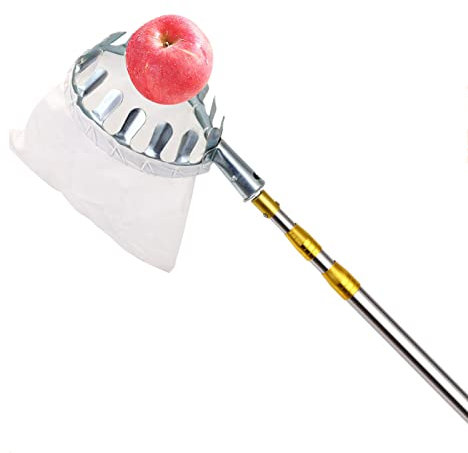 Obstpflücker mit Teleskopstiel 3M/9.8FT, Obstsammler mit ausziehbarer Stange aus dickem Edelstahl, Leichter Obsternter Erntehelfer für Die Apfel Birnen Zitronen Orangen Ernte