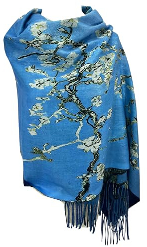 GFM® Ullblandning kashmir textur målning konstbaserat tryck sjal halsduk för höst vinter (PWSHL), Pwshl-van Gogh mandelblomma, L